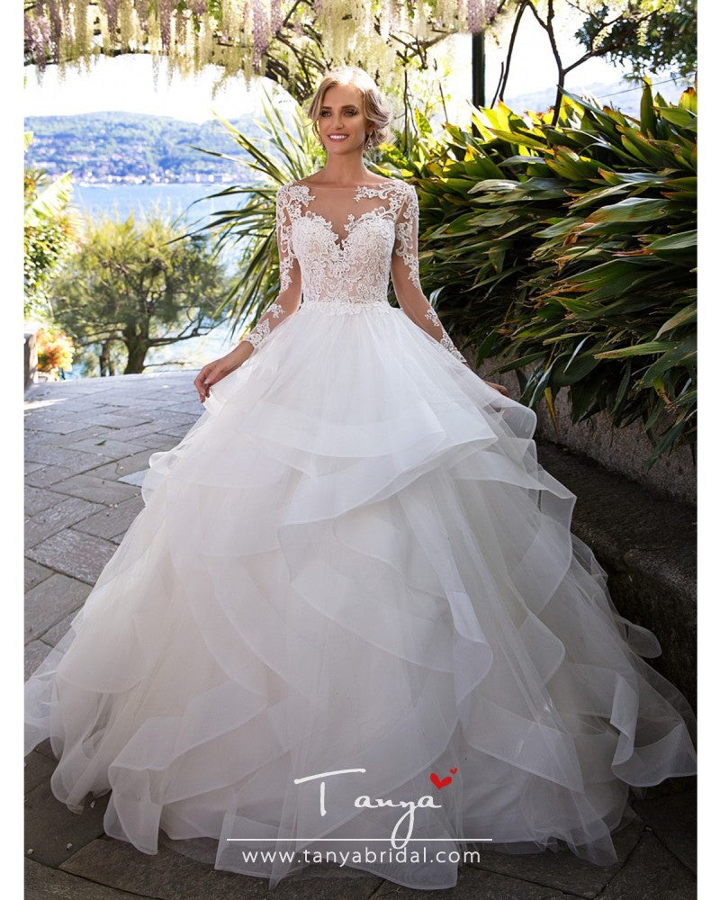 Off-the-shoulder Simple Tulle Ball Gown Wedding Dress - VQ